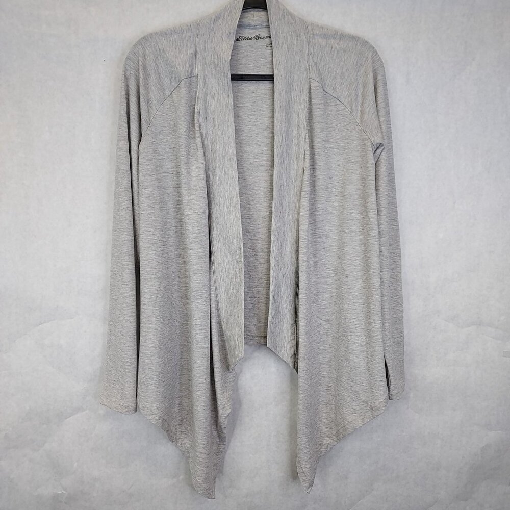 Eddie Bauer Waterfall Open Cardigan Womens XS Gray Merino Wool Stretch Lagenlook